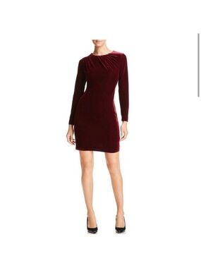 T Tahari Women's Long-Sleeve Velvet Party Dress in a Deep Burgundy Size 6